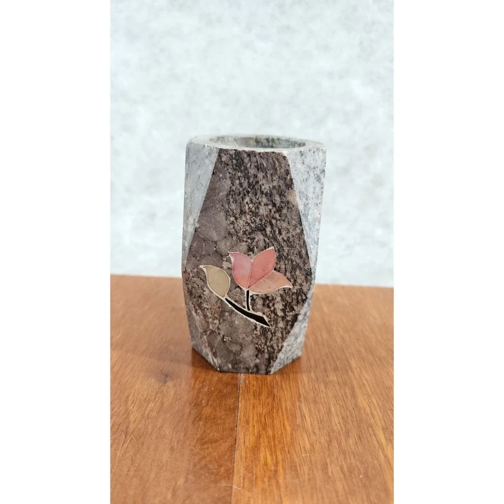 Stone Vase Inlaid Mother of Pearl Flower Small‎ Bud Vase 4